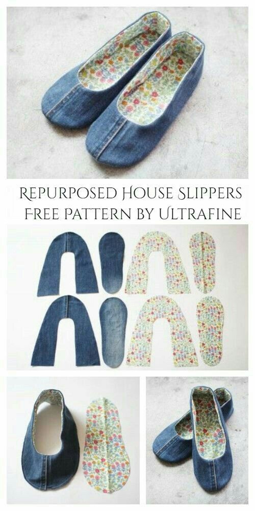 the instructions for how to make slippers out of old jeans and denim fabric are shown