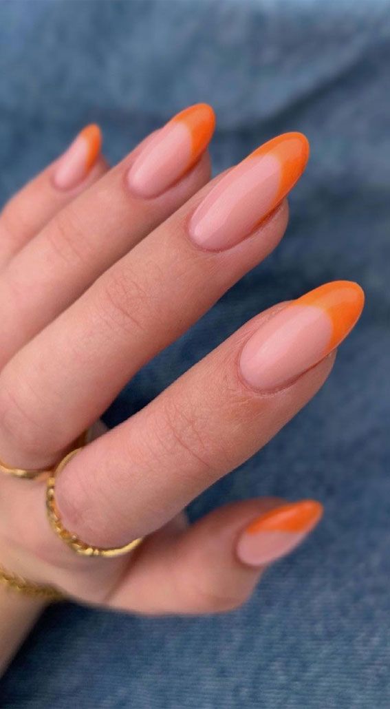 Almond Nails French, Almond Nails Designs, Vacation Nails, Homecoming Nails, Orange Nails, Minimalist Nails, Funky Nails, Pretty Acrylic Nails, French Tip Nails