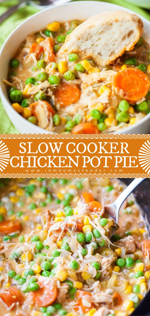 slow cooker chicken pot pie with peas and carrots