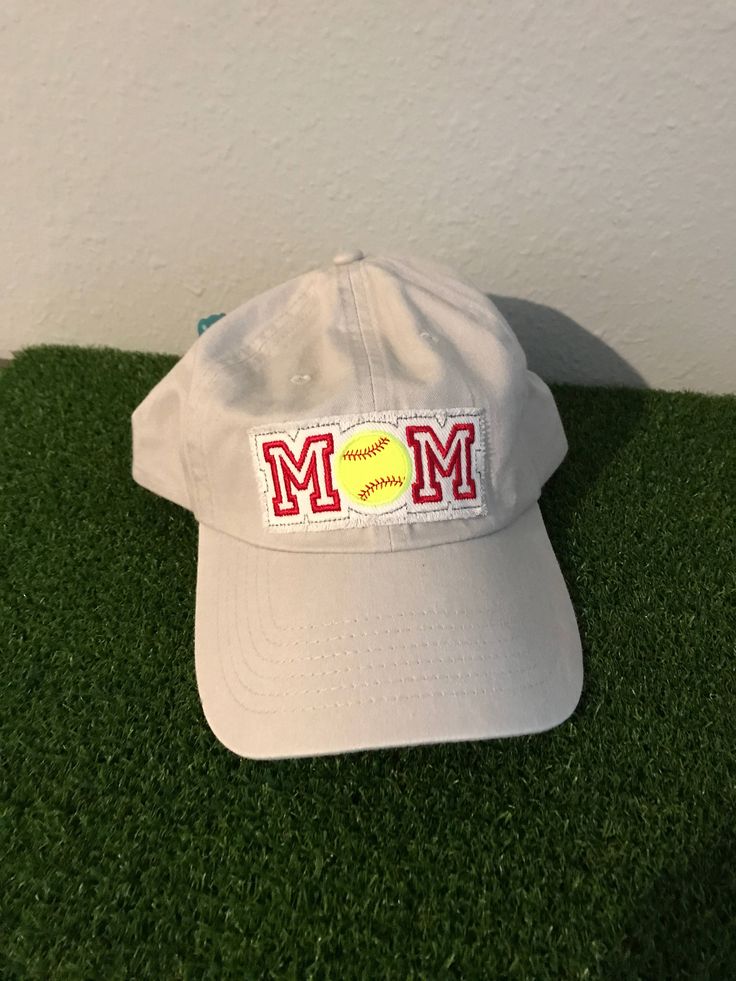 Softball Mom cap by PKDesignsLLC on Etsy Gray Baseball Cap With Logo Patch, Baseball Cap With Letter Patch For Baseball Season, Curved Bill Baseball Cap With Letter Patch, Gray Dad Hat With Embroidered Logo, Cotton Baseball Cap With Embroidered Patch, Curved Bill Hats With Letter Patch For Baseball Season, Baseball Season Hat With Letter Patch, Baseball Season Cap With Letter Patch, Cap With Letter Patch For Sports Events