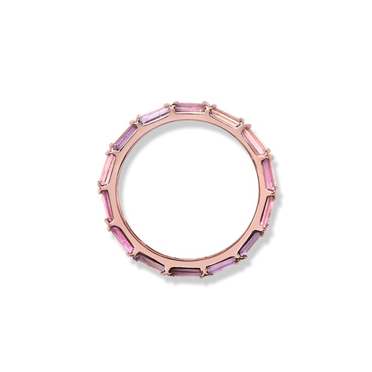 Pink Sapphires for an eternity set in 14K Sustainable Yellow Gold. 14K sustainable gold 1.94 tcw pink sapphires Dimensions: Band width 2.3mmDelivery: Please allow up to 1-2 weeks for delivery. For rush orders please contact our Concierge. Pink Sapphire Stackable Rings Fine Jewelry, Pink Sapphire Eternity Band, Pink Sapphire Eternity Ring, Elegant Pink Gemstone Eternity Band, Blue Sapphire Eternity Band, Pink Multi-stone Sapphire Ring, Fine Jewelry, Sapphire Eternity Band, Stacking Bands, Pink Ombre