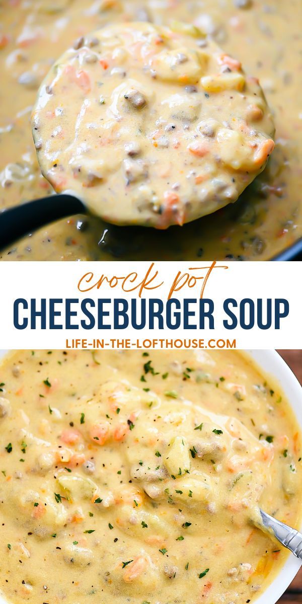 two pictures showing different types of cheeseburger soup