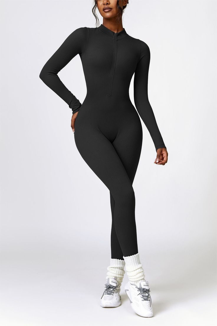 Color_Black Athletic Chic, Bodycon Design, Jumpsuit Style, Functional Fitness, Bodysuit Dress, Running Yoga, Fitness Wear, Sleeves Clothing, Plus Size Summer