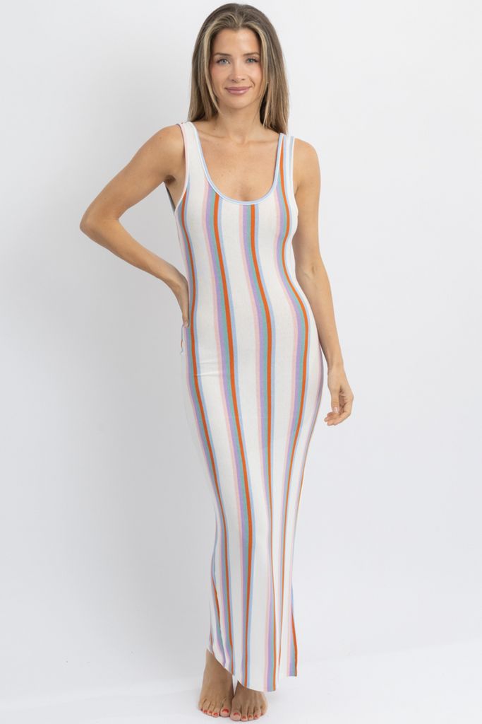 Striped Maxi Dress For Beach Cover-up, Chic Striped Dress For Beach Season, Summer Striped Maxi Dress For Vacation, White Dresses With Horizontal Stripes For Summer, Striped Summer Maxi Dress For Vacation, Striped Maxi Dress For Spring Beach Occasions, Striped Maxi Dress For Beach In Spring, Casual Striped Maxi Dress For The Beach, Casual Vertical Stripes Maxi Dress For Beach