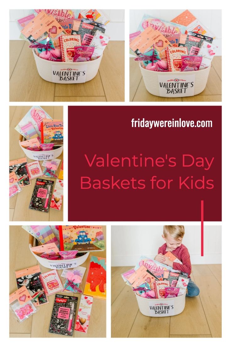 valentine's day baskets for kids with text overlay that says, valentine's day