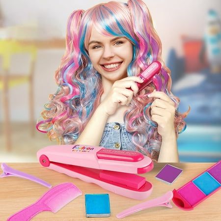 New Hair Comb Temporary Hair Color Dyes for Girls Kids, Washable Hair Chalk for Girls Age 4 5 6 7 8 9 10 Birthday Cosplay DIY, Halloween, Christmas 6 Colors Features: 6 ColourRed, Blue, Green, Orange, Purple, pin k -6 Various colors all mix and blends into one another creating so many different looks; The length of the hair color comb is about 3.99(10cm) Not Easy Show Color on Black & Brown Hair This hair chalk is very easily applied to light hair like blonde hair. But it is a bit difficult for Washable Hair Color, Makeup Kit For Kids, Black Brown Hair, 10 Birthday, Diy Hair Color, Hair Chalk, Bright Hair Colors, Temporary Hair Color, Bright Hair