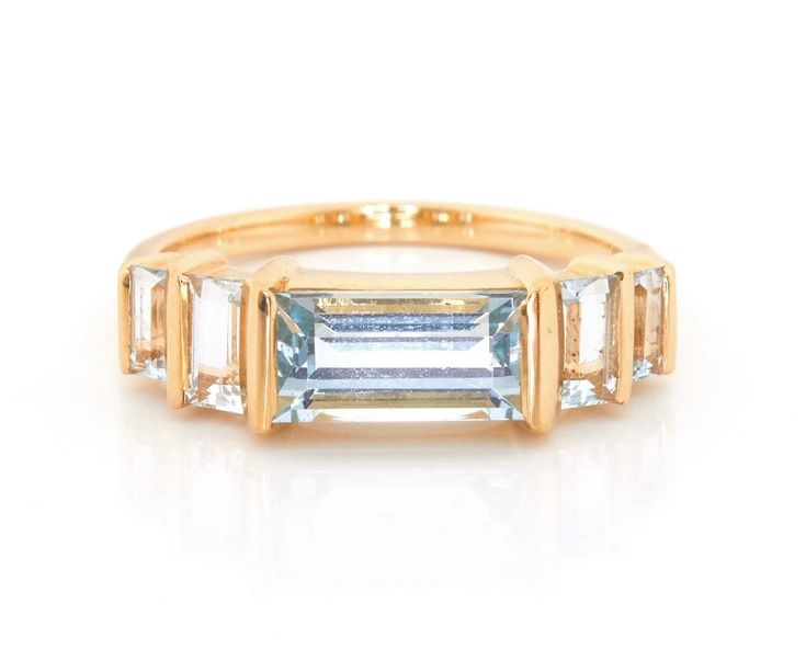 Five Aquamarines petite Ring – YI COLLECTION Petite Ring, Emerald Cut Rings, Aqua Marine, Aquamarine Rings, Aquamarine Gemstone, Elegant Ring, Unique Engagement, Modern Chic, Chain Ring