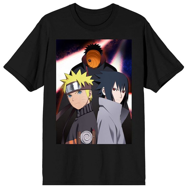 Anime lovers can show off their fandom with this epic Naruto Shippuden inspired graphic tee! This adult men's black t-shirt features a large graphic on the front of Uzumaki, Sasuke, and Tobi in vibrant colors. It's made of high-quality, premium polyester and cotton material, and is professionally printed to ensure long-lasting color and print quality. It can be machine washed in cold water with like colors, and tumble dried on low for easy and convenient care. The Uzumaki, Sasuke, and Tobi Men's Black Anime T-shirt With Front Print, Black Pop Culture T-shirt For Fan Merchandise, Pop Culture Black T-shirt For Fan Merchandise, Black Pop Culture T-shirt For Fan Events, Black Anime Print Tops For Fan Gatherings, Black Casual T-shirt For Fan Events, Casual Black T-shirt For Fan Events, Black Tops With Character Print For Fan Gatherings, Black Pop Culture Tops For Fan Events