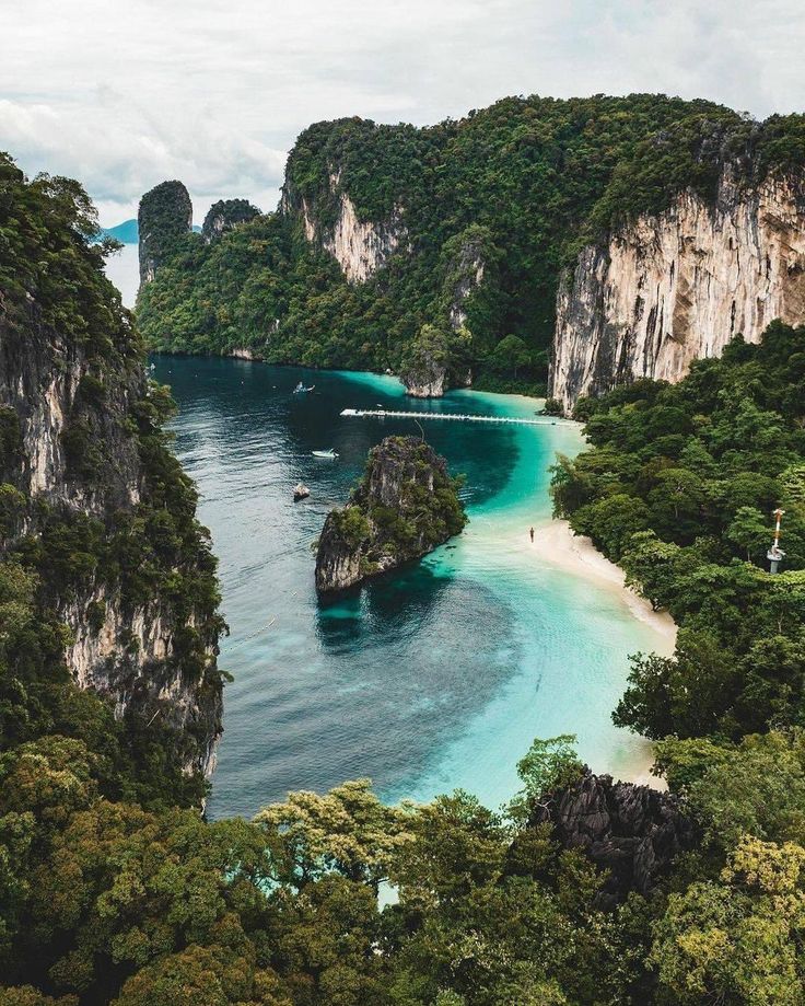 an aerial view of the blue lagoons and beach in krabi island, thailand