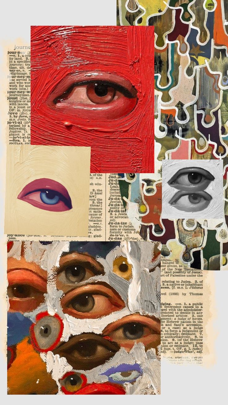 collage of images with different colors and shapes in the middle one has an eye on it