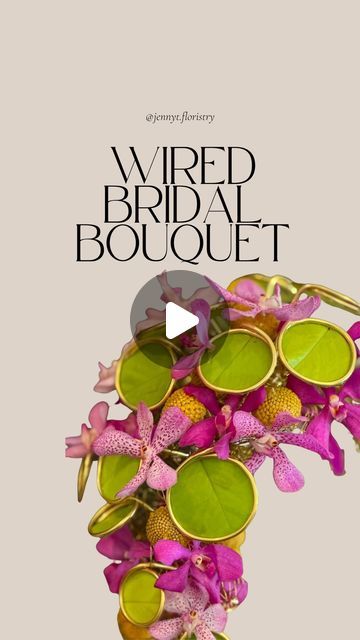 an advertisement with flowers and green leaves on the front cover, which reads wired bridal bouquet