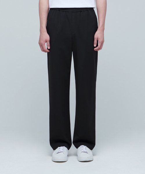 Aplaze Wide Banding Slacks Pants Black Unisex Black Straight Pants With Pull-on Style, Black Full-length Pants For Business Casual, Black Stretch Straight Chinos, Black Relaxed Fit Pull-on Pants, Classic Straight Leg Sweatpants With Elastic Waistband, Wide Leg Black Pants With Welt Pockets, Black Relaxed Fit Work Pants, Straight Leg Dress Pants With Elastic Waistband, Relaxed Fit Full Length Dress Pants With Elastic Waistband