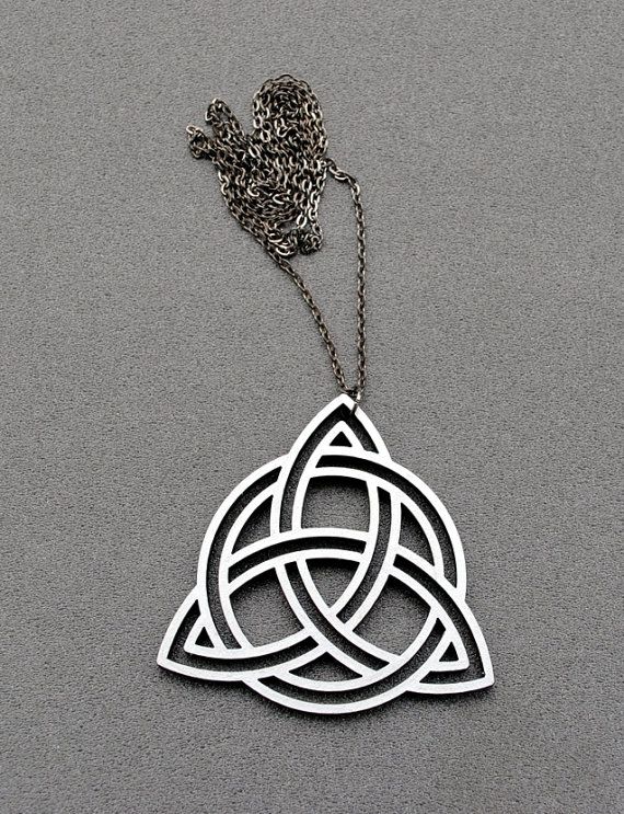 Trine knot necklace painted wood pendant celtic by elfinadesign Witcher Necklace Pendants, Laser Cut Jewelry, Wood Pendant, Knot Necklace, Painted Wood, Painting On Wood, Knot, Silver Necklace, Pendant Necklace