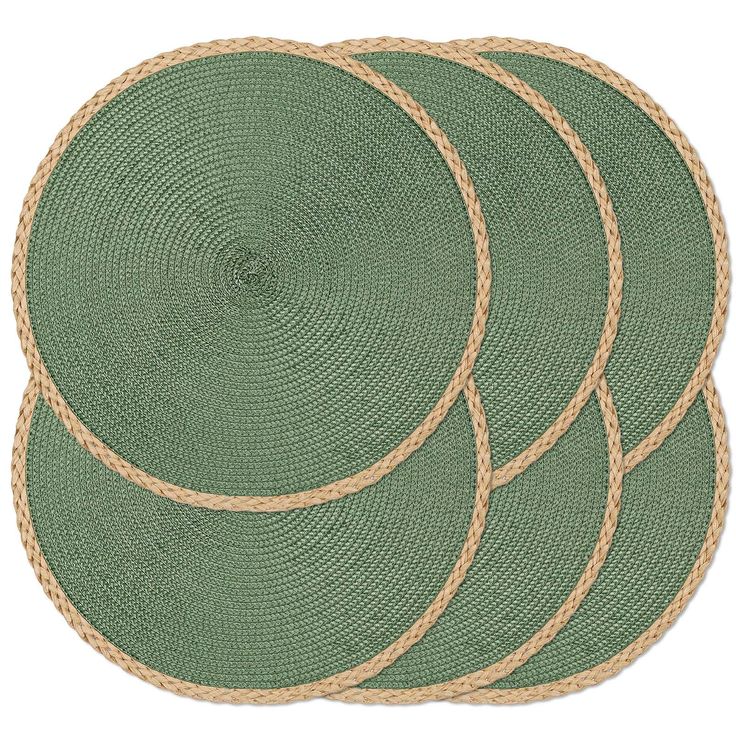 four green placemats with rope around them