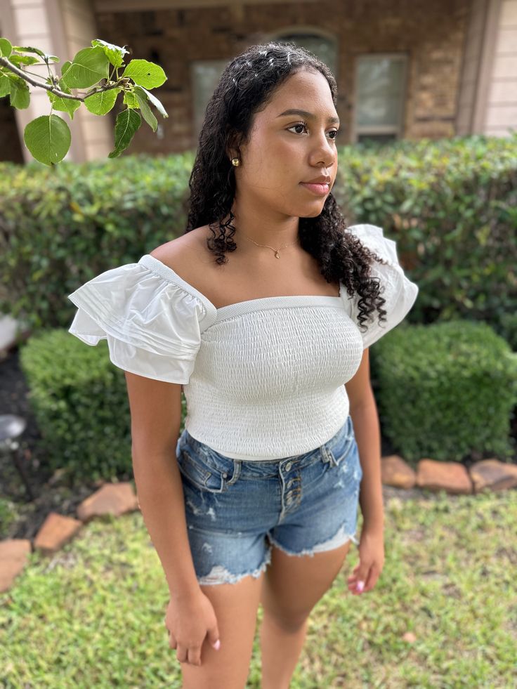 This item is in stock and ready to be shipped. Furthermore, it can also be picked up locally in Magnolia, TX. If you spend more than $99, the shipping costs will be covered by me! Embrace your inner Grecian goddess with this stunning ribbed top! With its textured body and elegant shoulder ruffles, this versatile piece can be effortlessly styled for any occasion. Whether you're dressing up or keeping it casual, this top is perfect for the goddess on-the-go! FABRIC: 92% Rayon, 8% Spandex Sara (Cur Grecian Goddess, Ribbed Top, The Goddess, Birdy, Be Perfect, Magnolia, Ruffles, Curly Hair Styles, Dress Up