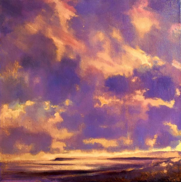 an oil painting of clouds over the ocean