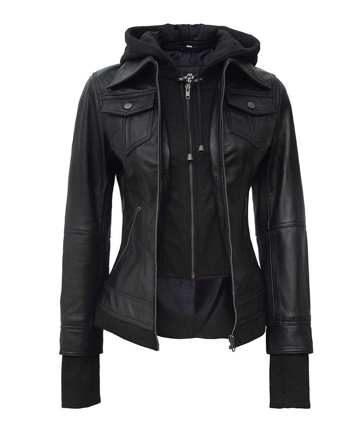 Bomber Leather Jacket With Hood For Petite Women
Upgrade your wardrobe with this stylish Women’s Petite Black Bomber Leather Jacket. Designed with a removable hood, it effortlessly transitions from sporty to sleek. Crafted from high-quality real lambskin leather, this jacket offers a snug fit tailored for petite frames, while ribbed hem and cuffs enhance its classic bomber appeal. Perfect for both casual outings and semi-formal events, this versatile jacket is a must-have for creating bold, chic Hooded Leather Jacket, Womens Black Leather Jacket, Leather Jacket With Hood, Jacket With Hood, Leather Jacket Black, Black Leather Jacket, Detachable Hood, Leather Zipper, Workout Jacket