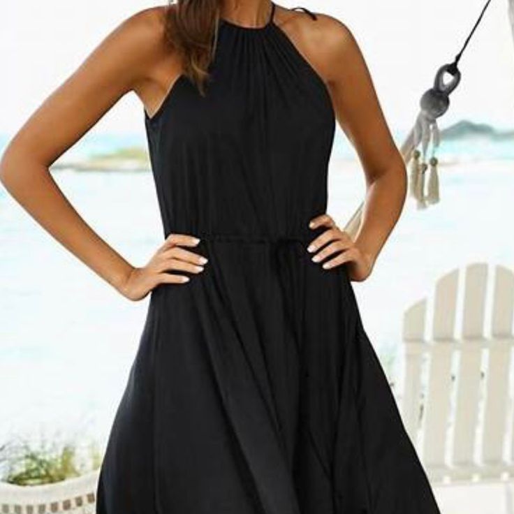 Nwt Pilyq Black Halter Dress. Polyester Material, Flowy. Can Be Worn As An Evening Dress Or A Cover-Up. It’s A Split Size Xs/S Black A-line Beach Dress, Black Halter Sundress For Summer, Black Halter Neck Dress For The Beach, Black Halter Neck Summer Maxi Dress, Black Halter Neck Maxi Dress For Summer, Chic Black Halter Dress For Beach, Black A-line Maxi Dress For Beach, Black Sleeveless Halter Dress For Summer, Chic Black Halter Dress For The Beach