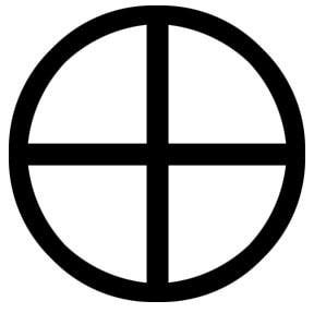 a black and white image of a cross in a circle