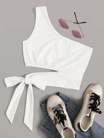 Women's Tops: Shirts, Blouses, Tees Online | SHEIN USA Mode Pastel, Cutout Crop Top, Diy Vetement, Tie Crop Top, Crop Top Outfits, Summer Tank Tops, Asymmetrical Tops, Knit Crop Top, White Crop