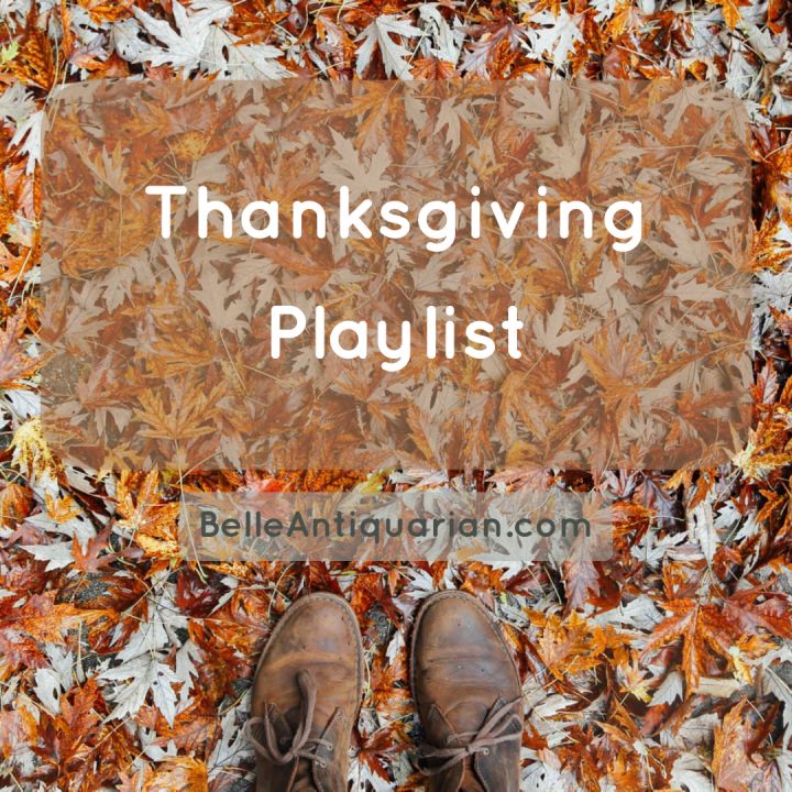 a pair of shoes sitting on top of leaves with the words, thanksgiving playlist