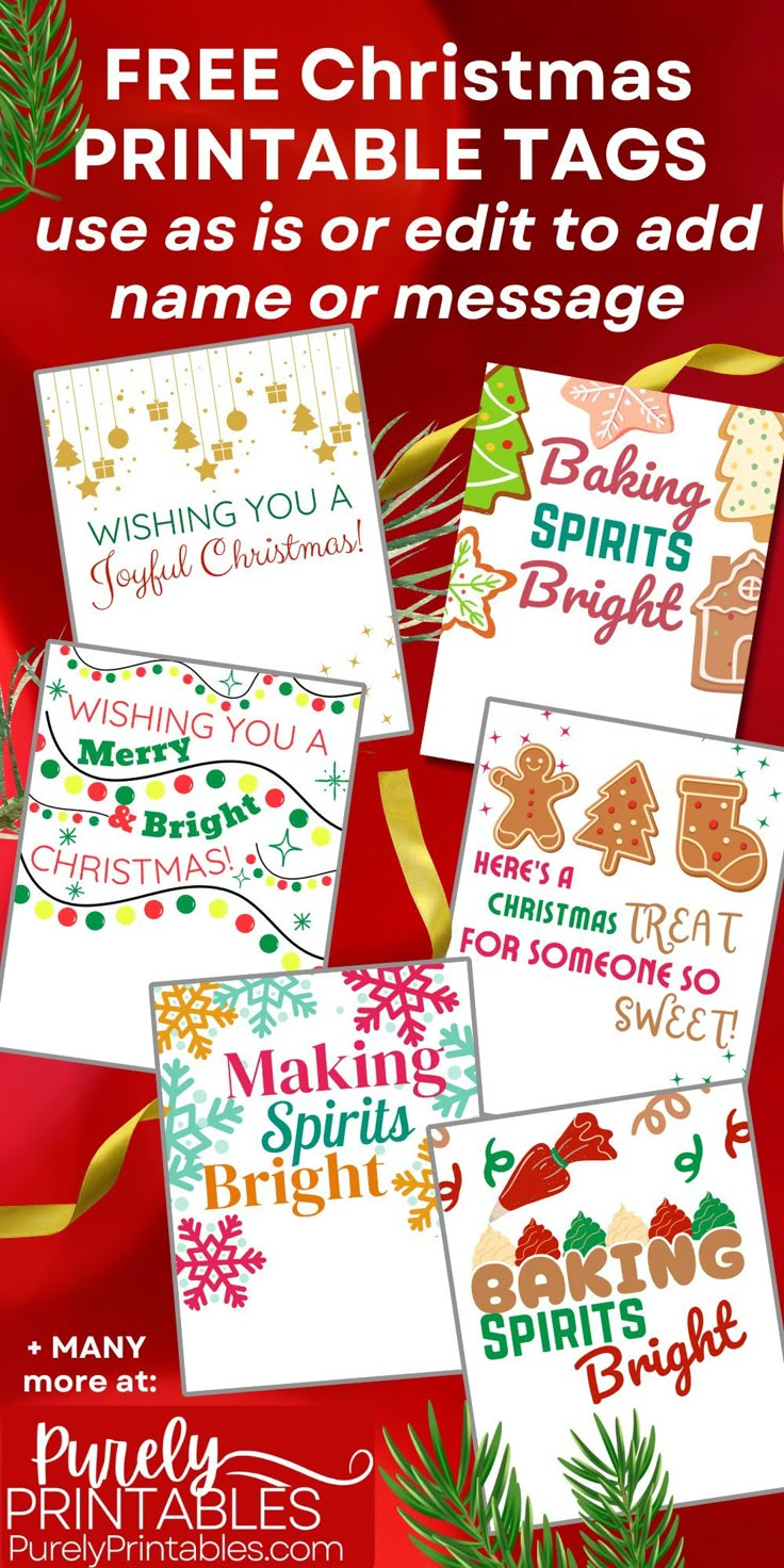 christmas cards with free printable tags to use as gifts or messages for the holiday season