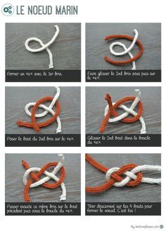 instructions on how to tie a knot in two different ways, with pictures above and below