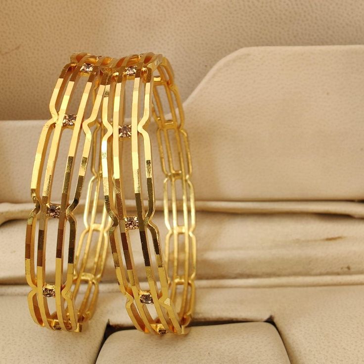 Elegant Lightweight Gold Plated Bangles with Crystals | Traditional Indian Bangles Set of 2 | Daily Wear Gold Plated Bangles| Gift for her Indian Bangles Set, Indian Bangles, American Diamond Necklaces, Oxidized Necklace, Bracelets Design, Bangles Set, Gold Plated Bangles, Bangle Ring, Bangle Bracelet Set