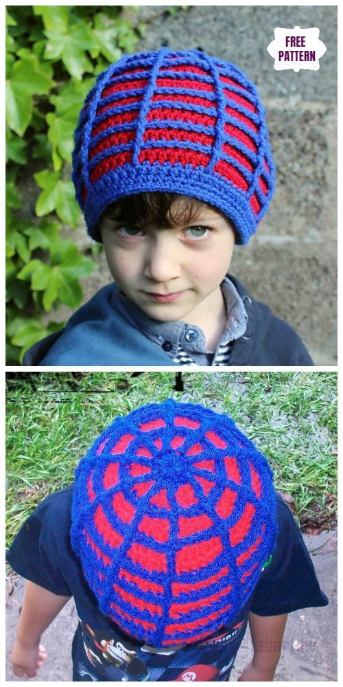 two pictures of a boy wearing a blue and red hat with an intricate design on it