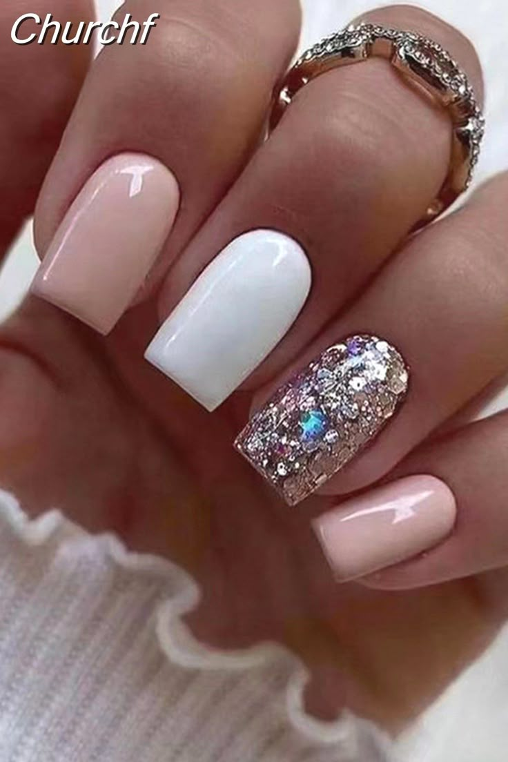 December Nail Designs Acrylic, Nail Designs Summer Neutral, Wedding Nails For Bride Blue Accent, Nude Nail Polish Ideas, Neutral Pink Nails With Design, Dip Polish Ideas, Nails To Match Any Outfit, Nail Ideas For Summer Wedding, Sparkly Bright Nails