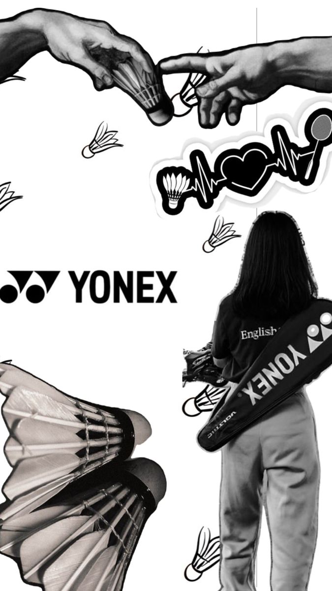 two hands reaching for something in front of a woman's face with the word yonex on it