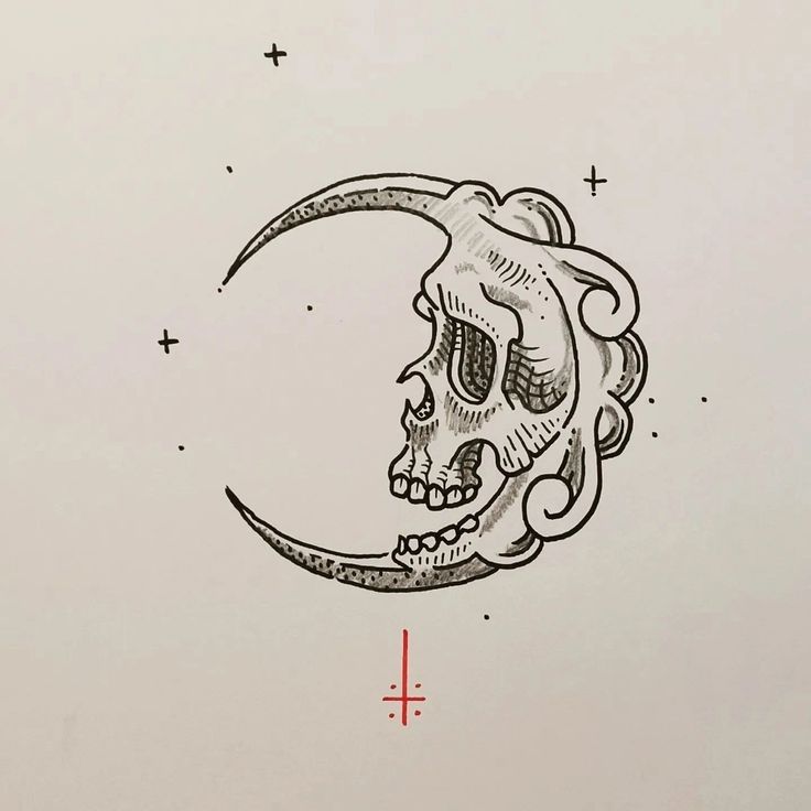 a drawing of a skull sitting on the moon