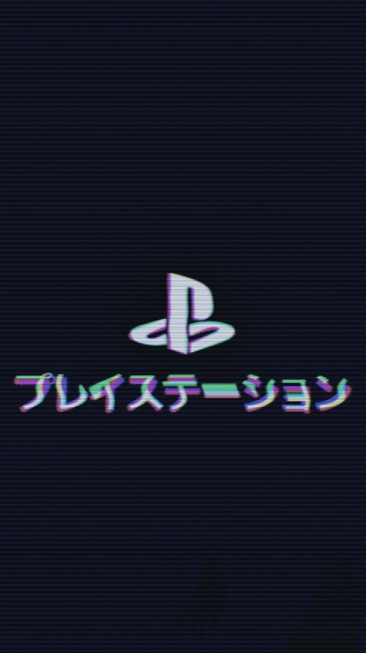 the playstation logo is shown in purple and green letters on a black background with white lettering