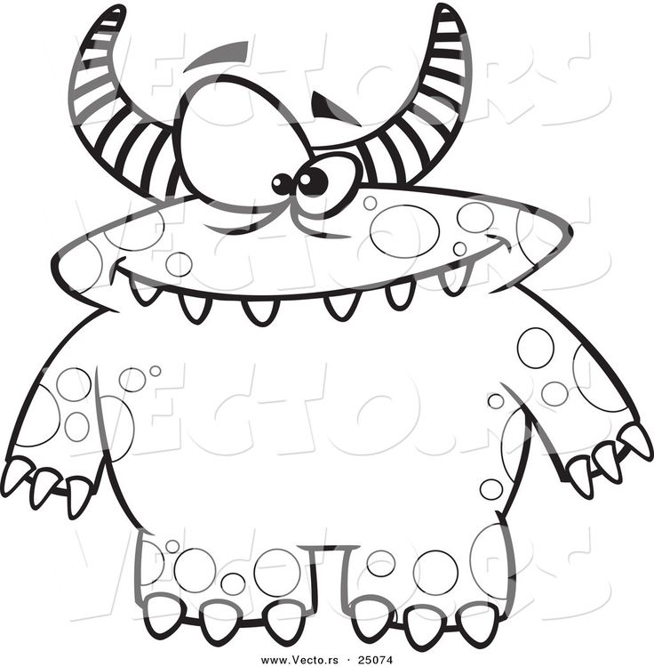 a black and white cartoon monster with large teeth