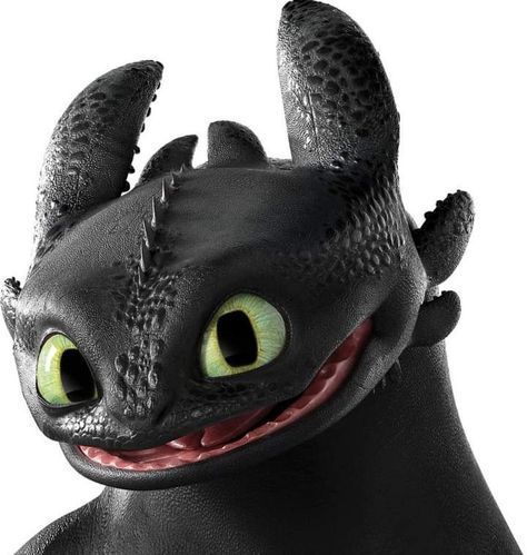 toothless black dragon with green eyes and sharp teeth is posed in front of a white background