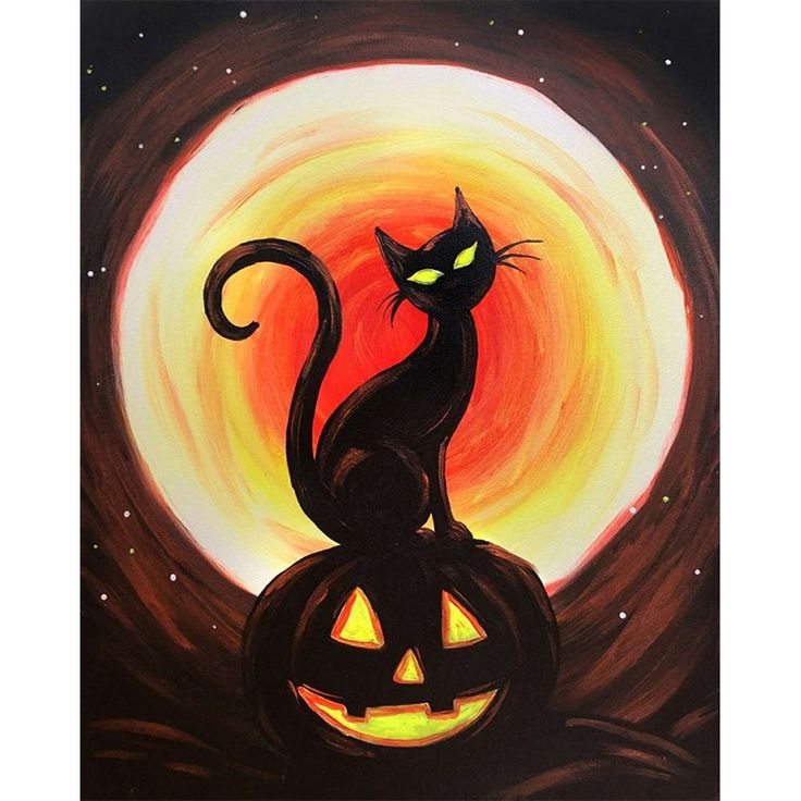 11ct Stamped Cross Stitch - Halloween Cat (40*50cm) Pinots Palette, Chat Halloween, Paint Nite, Hand Painted Wall Art, Halloween Scene, Halloween Painting, Paint And Sip, Autumn Painting, Painting Class