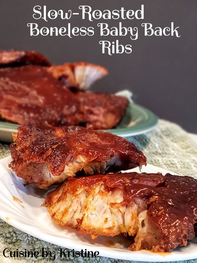 slow - roasted boneless baby back ribs on a plate