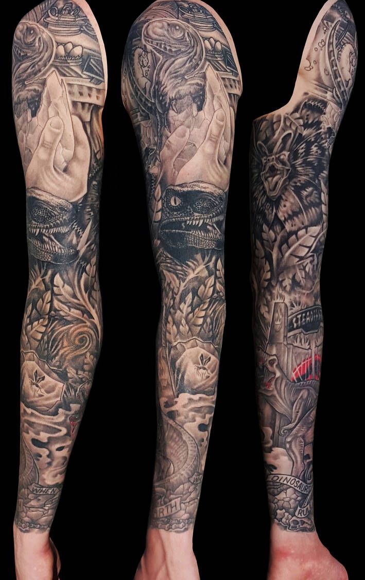 the legs and arms of a man with tattoos on them