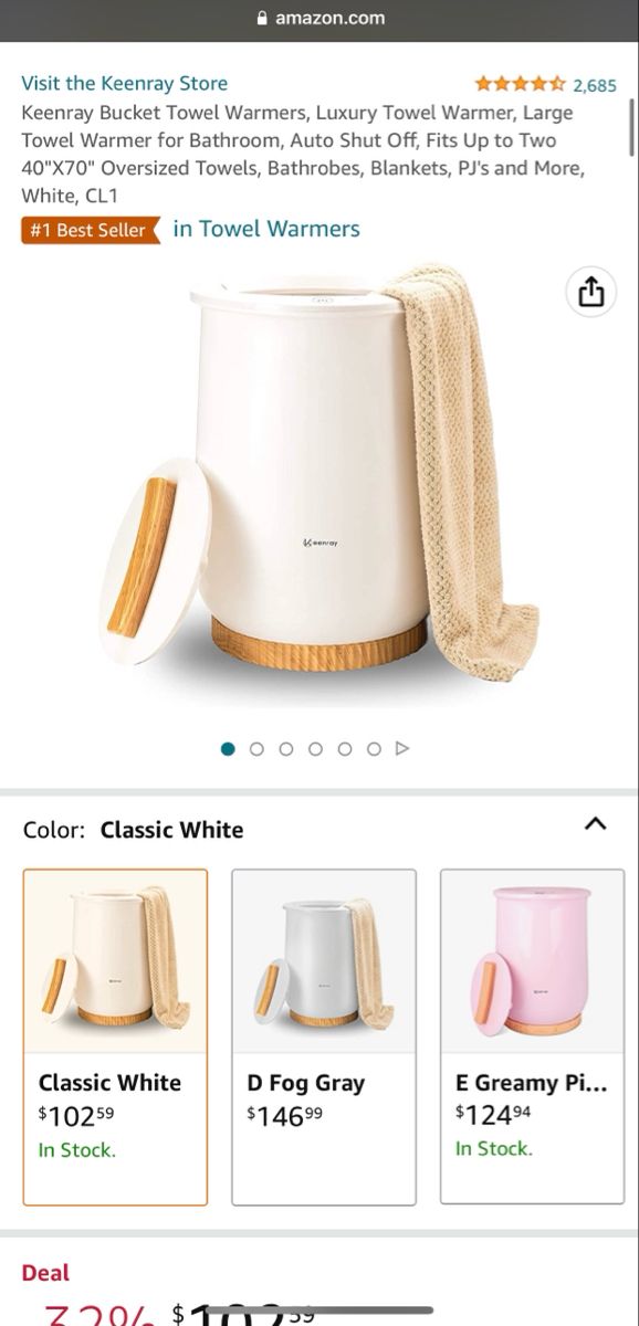 the amazon page shows an image of a white and pink item