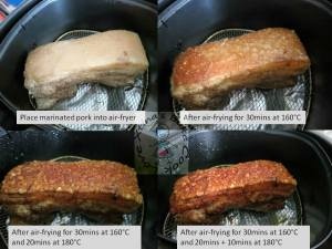 four pictures showing how to cook an air fryer steak