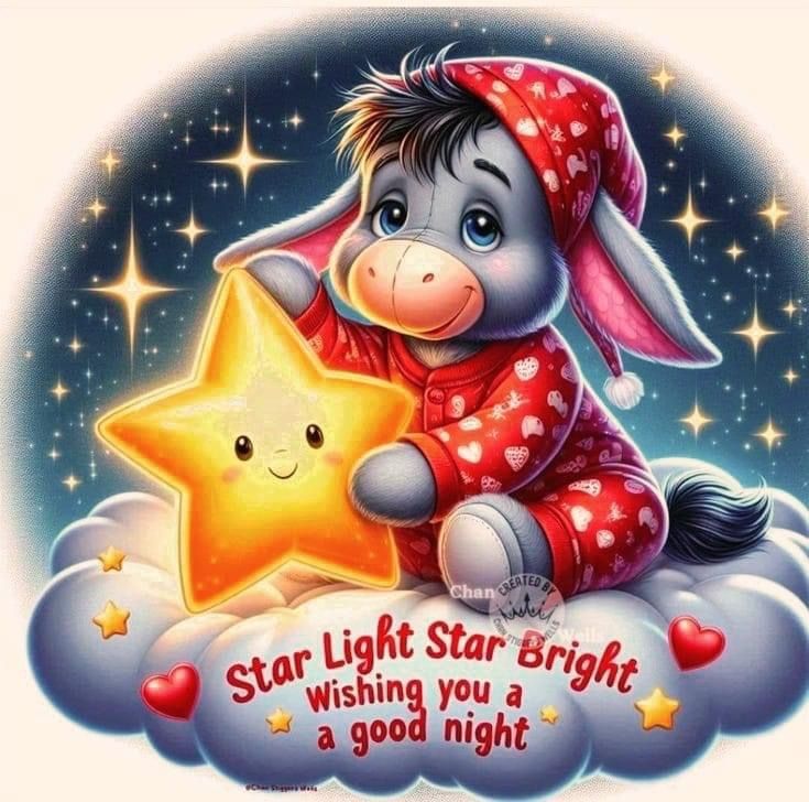 a cartoon character holding a star on top of a cloud with the words, star light star bright wishing you a good night