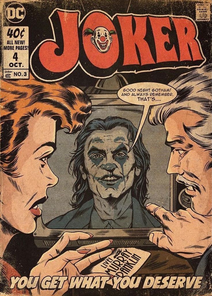 an old comic book cover with two people looking at the joker in front of him