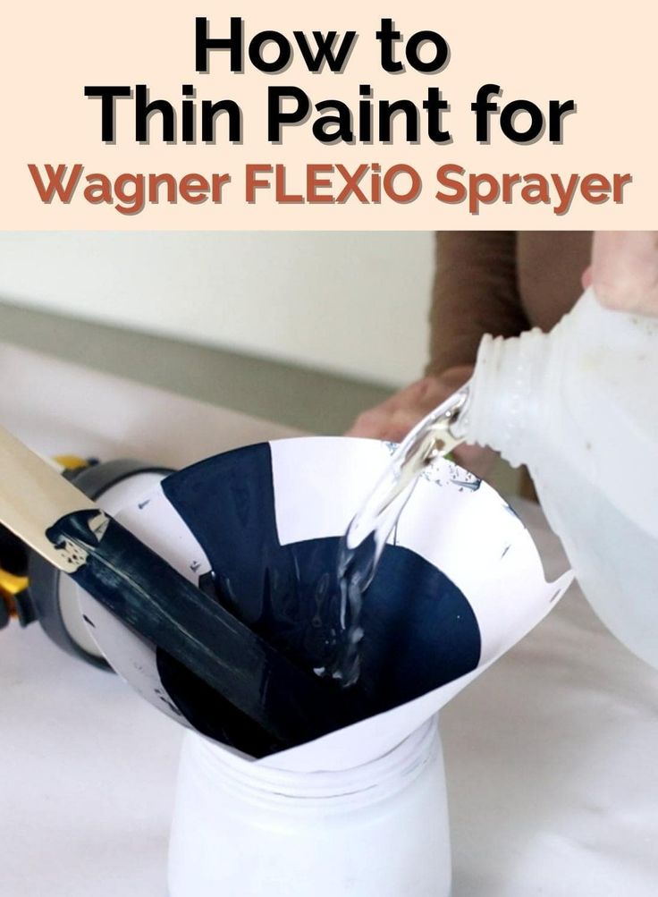 a person pouring paint into a white bucket with the words how to thin paint for wager flexo sprayer