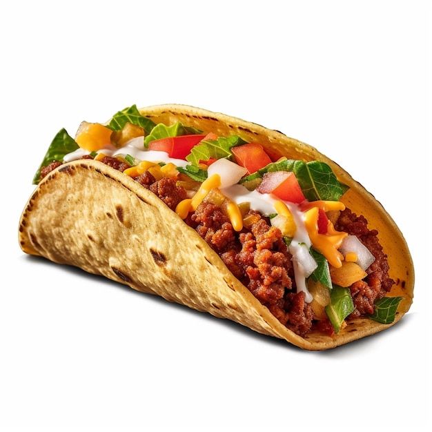 a taco filled with meat, cheese and lettuce next to a tortilla