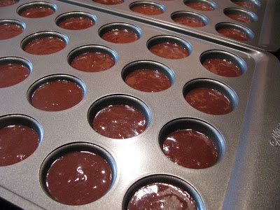 chocolate cupcakes are being prepared in the oven