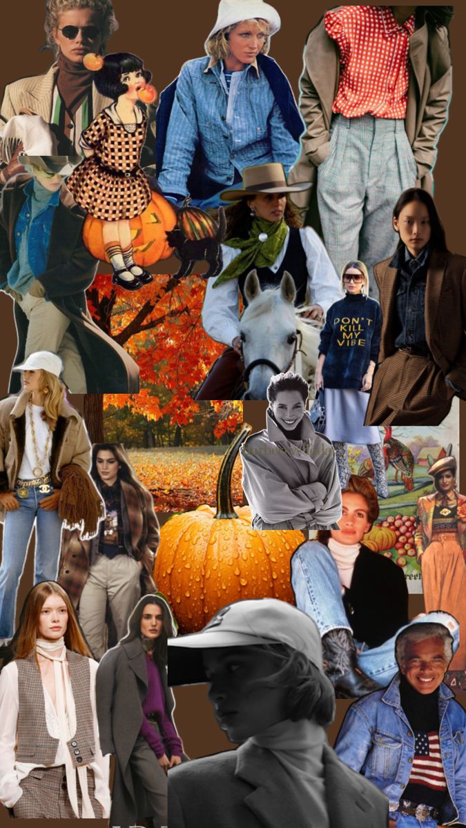 a collage of people dressed in different outfits and colors, all with pumpkins