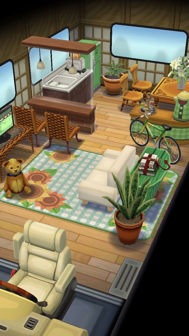 a living room filled with furniture and a dog