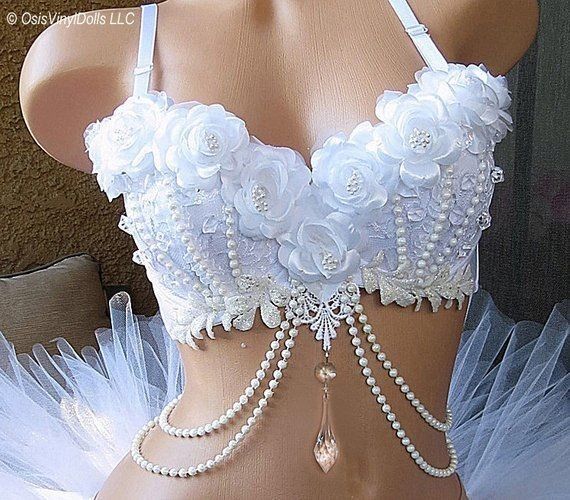 Burlesque Bra, Party Bra, Rave Bras, Bridal Bra, Edm Outfits, Snow Angel, Rave Bra, Rave Outfit, White Bras