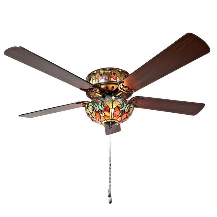 a ceiling fan with stained glass flowers on it