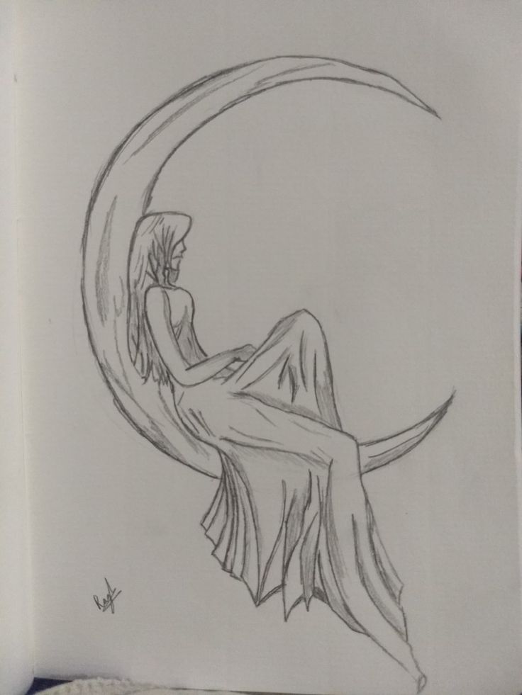 a drawing of a woman sitting on the moon